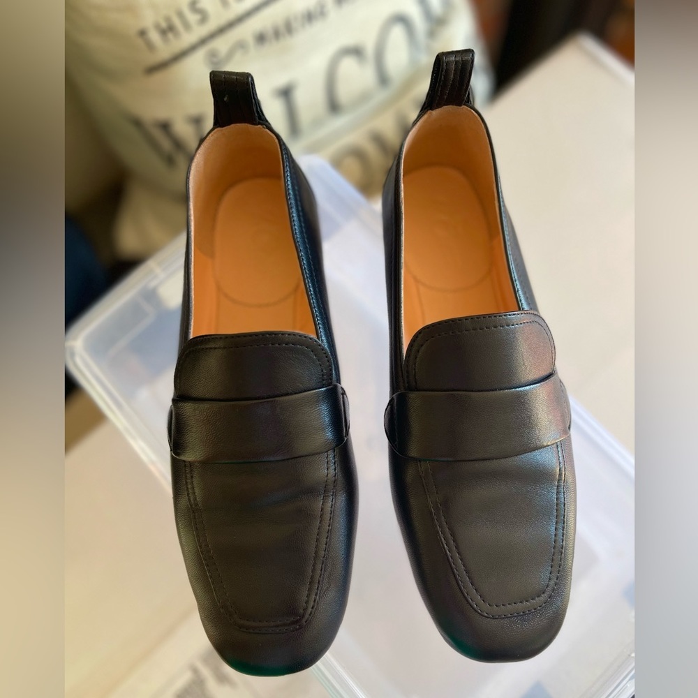 J. Crew Marie Tab Loafers, Black Leather, Size 6 1/2
